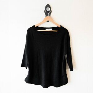 LOFT Black Merino Wool Blend Sweater Top Size M – 3/4 Sleeve Flounce Hem Knit